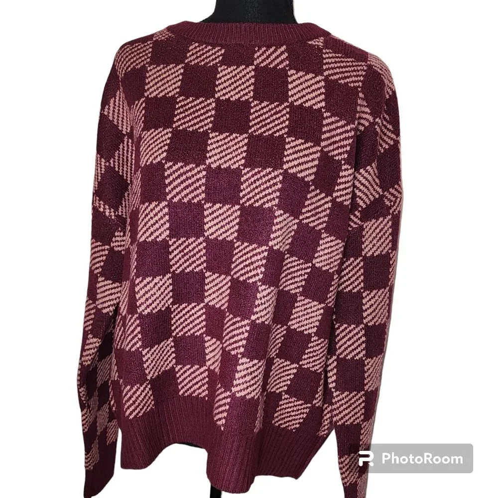 #062. NWOT Checkered Red Pullover Sweater-Love Ellie - Picture 3 of 4